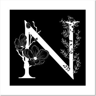 Letter N Monogram - Floral Initial Posters and Art